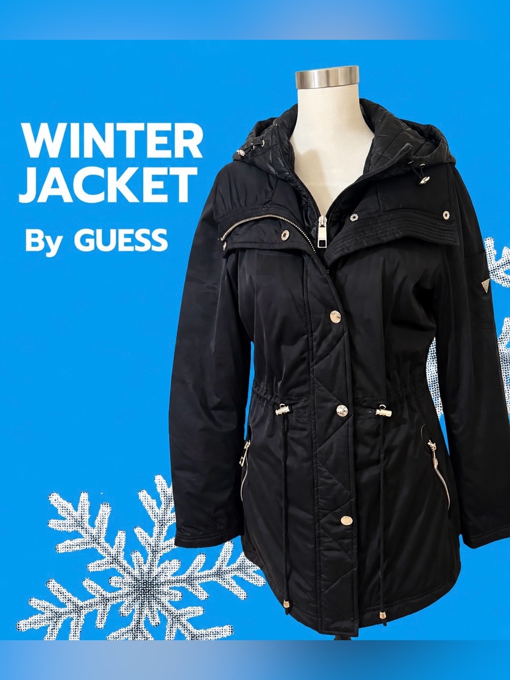 GUESS Black Nylon Women's Puffer Jacket Sz S